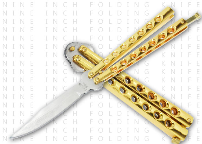 9" Gold Metal Handle Folding Knife 1-131-GD
