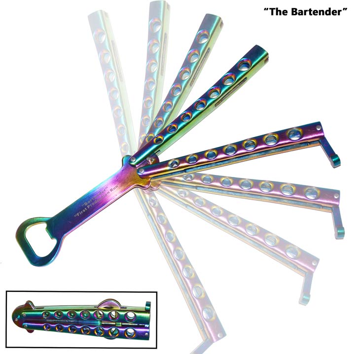 Bottle Opener Butterfly Knife, Rainbow