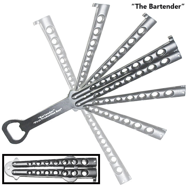Bottle Opener Butterfly Knife, Silver