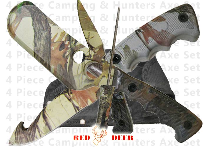 4 Pc Hunther's Butcher Axe and Hunting Knife Kit-Forest Camo PA-0044B-CM4