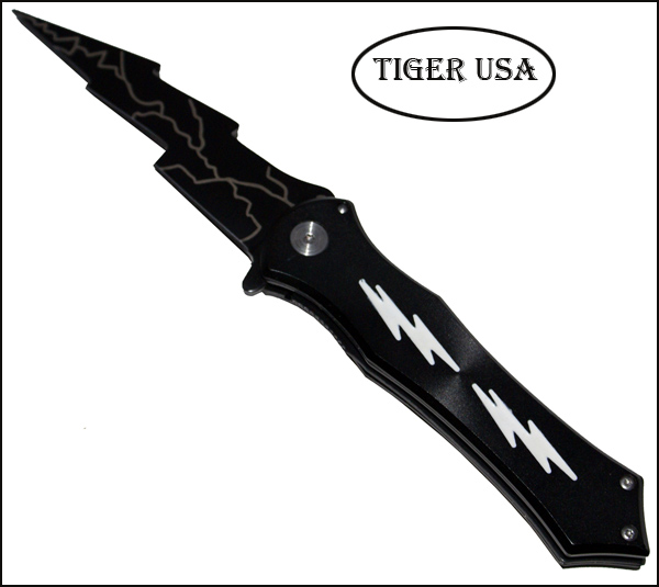 Lighting Bolt Spring Assisted Knife, Black