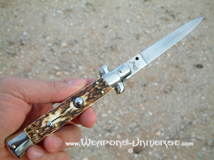 Italian Stiletto Switchblade, 9 inches, Stag