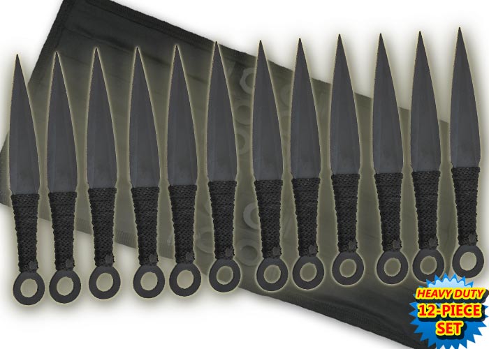 12 Pc Naruto Anime Throwing Knife Set W/Case-Black, TK-868-12-BK