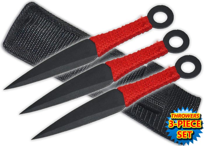 6.5 Inch Throwing Knife Set-Red/Black, TK-868-3-BK-R