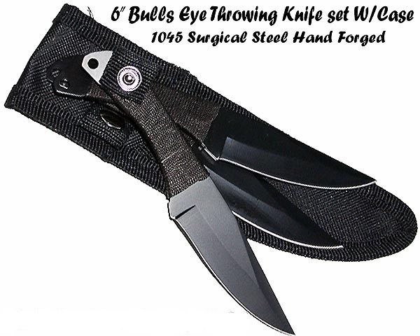 6" Bulls Eye Throwing Knife Set W/Case Black, FB-003-BK