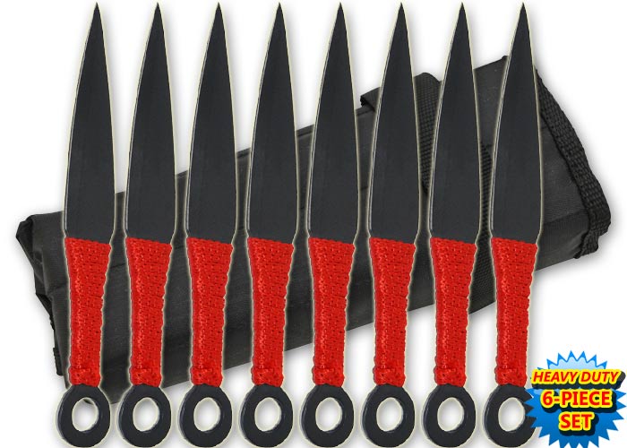 Naruto Kunai Anime 6-PC Throwing Knife Set-Black/Red, TK-868-6-BK-R