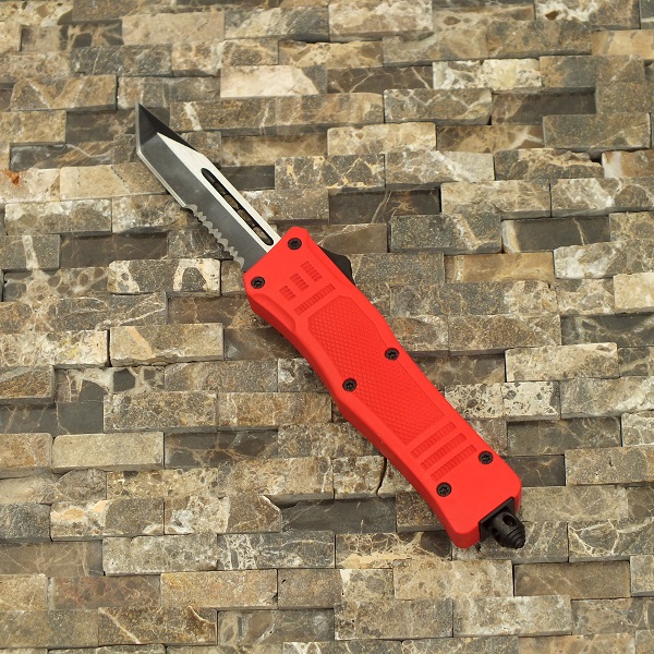 Delta Force OTF Out The Front Automatic Serrated Tanto Knife, Red Small
