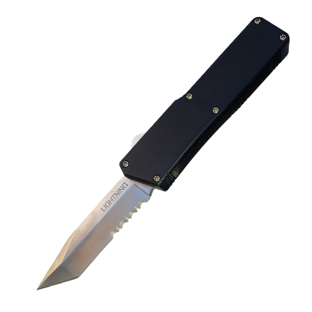 Famous Lightning OTF Automatic Tanto Knife Serrated Black