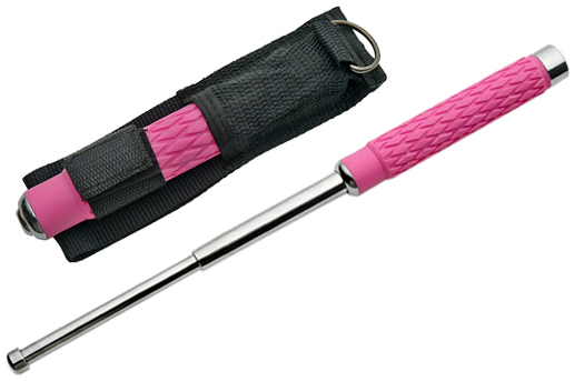  Pink Expandable Baton, Rubber Handle, 16 inch