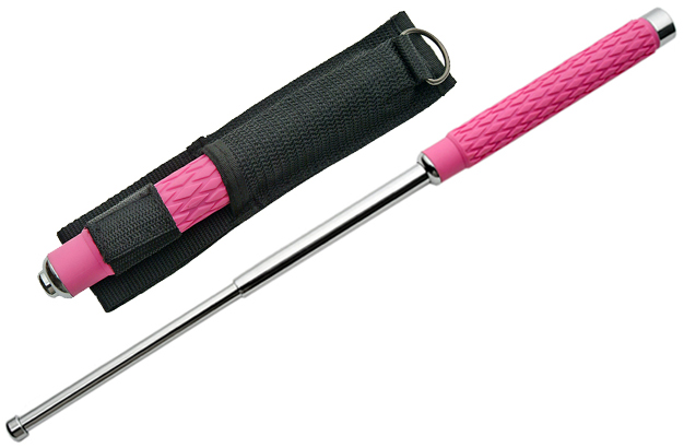 Expandable Baton, Rubber Handle, Pink, 26 inch