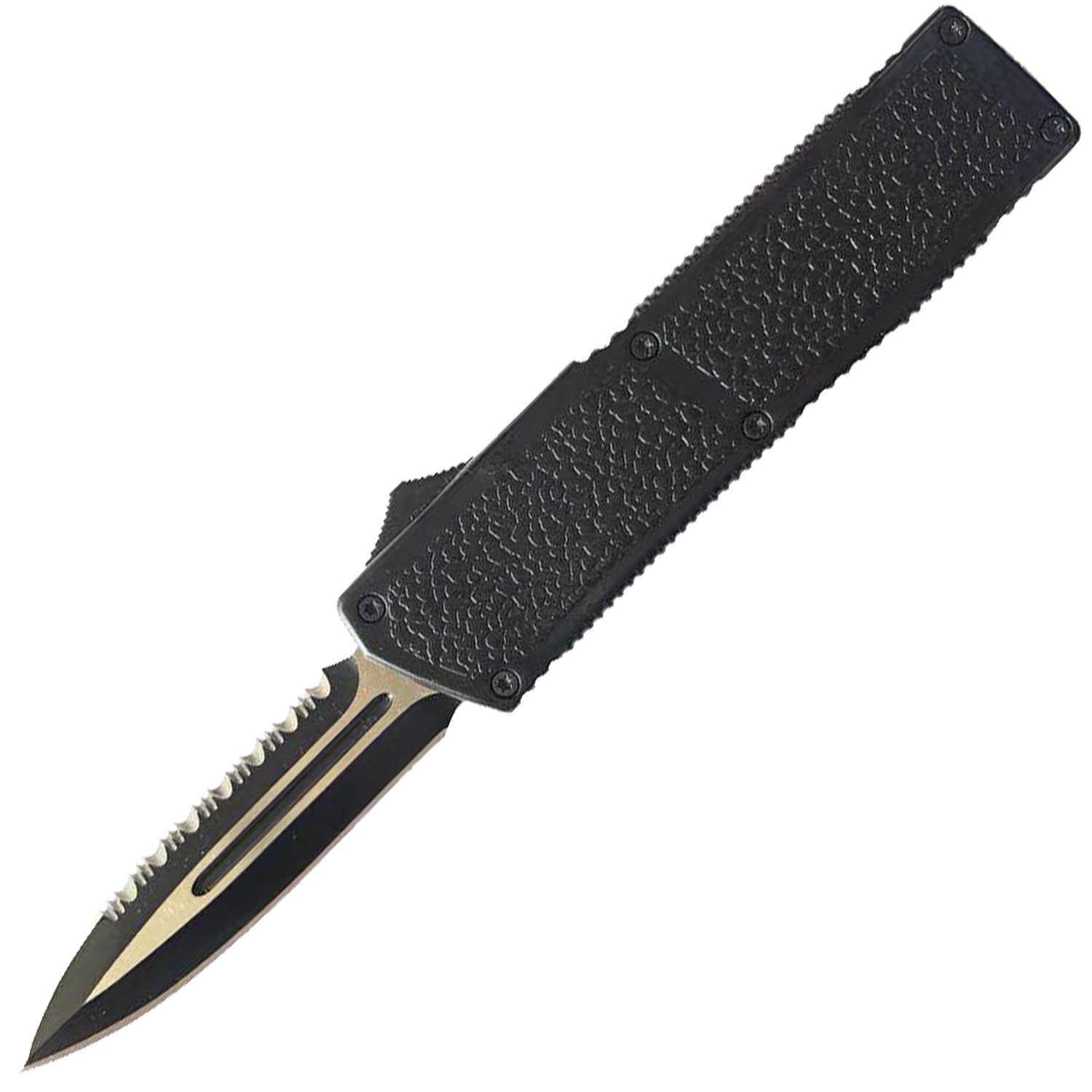 Lighting Action Assisted Knife Black Serrated Dagger Blade