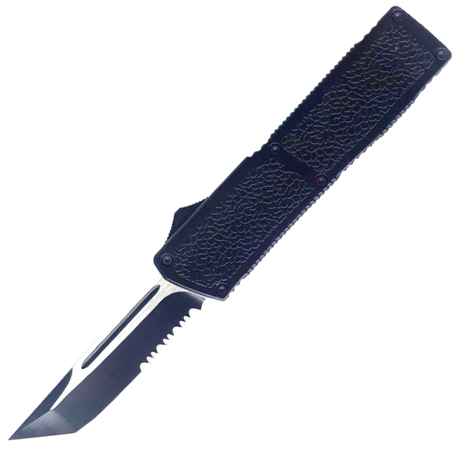 Lighting Action Assisted Knife Jet Black Two Toned Tanto