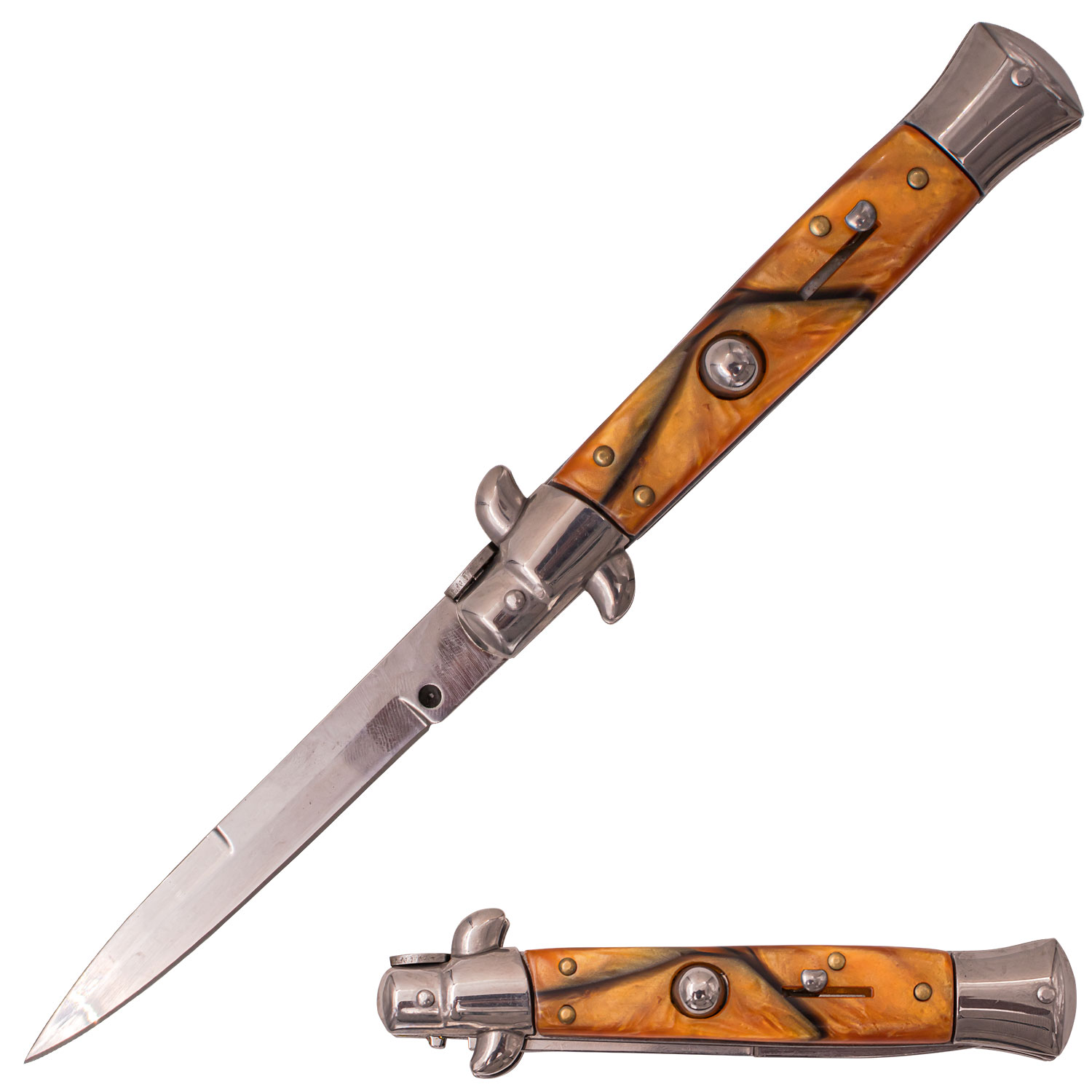 Mafia Italian Milano Stiletto Automatic Knife Amber Pearl