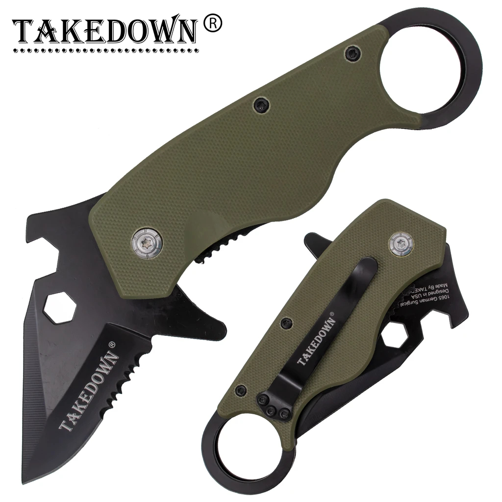 Man Kombat Takedown Tech Spring Action Knives   Green