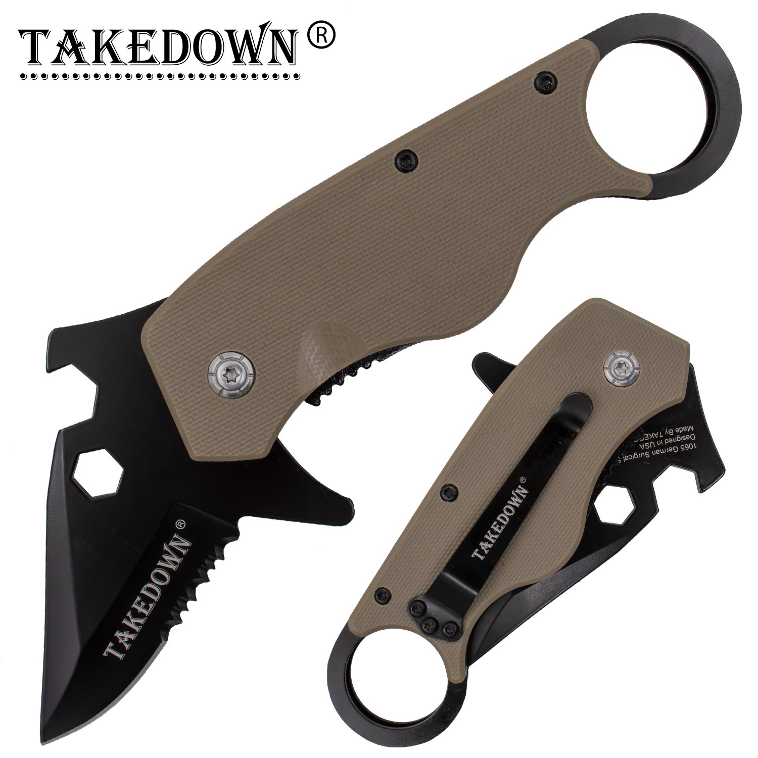 Man Kombat Takedown Tech Spring Assisted Knife   Tan