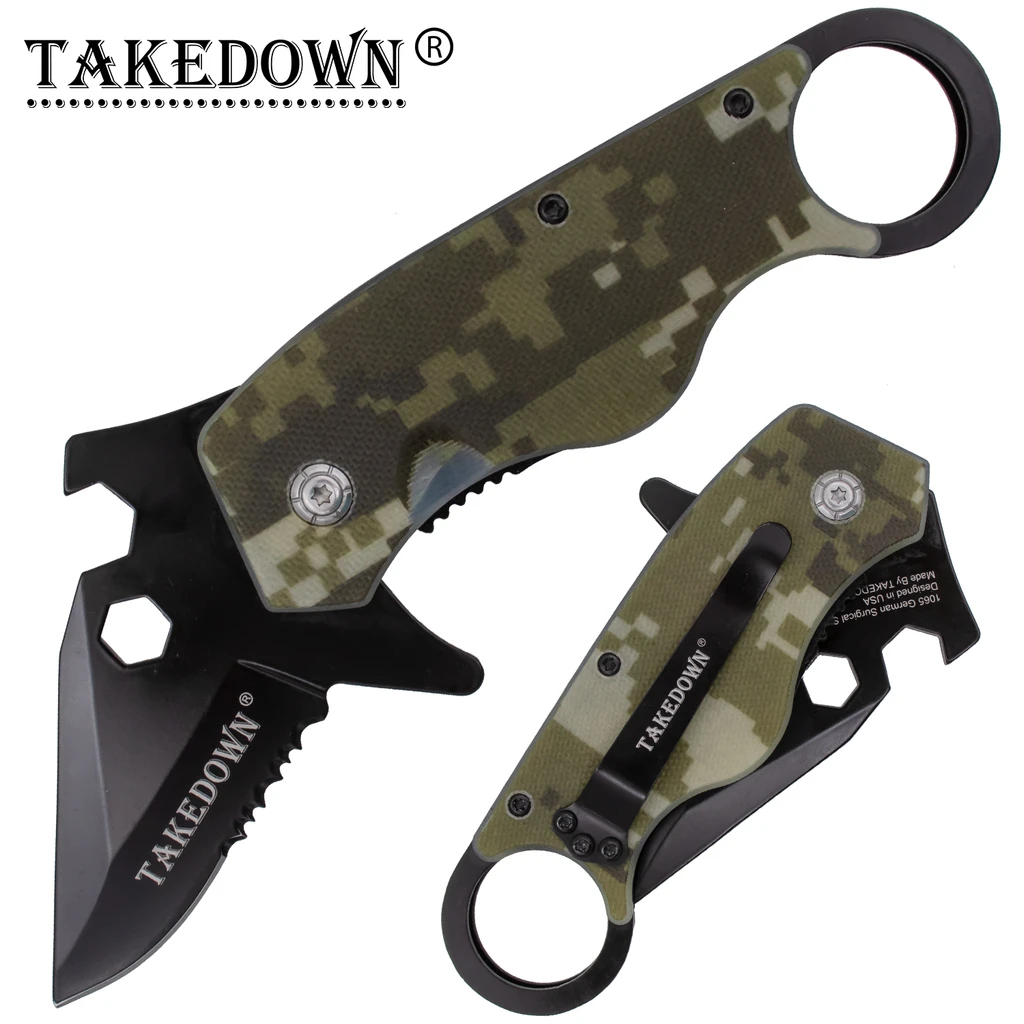 Man Kombat Takedown Tech Trigger Action Knives   Camo