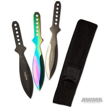 3 Piece Tri-Color 9 Throwing Knife Set, 11143