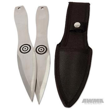 9 in. 2 pc. Black Throwing Knife Set with Case, 1574