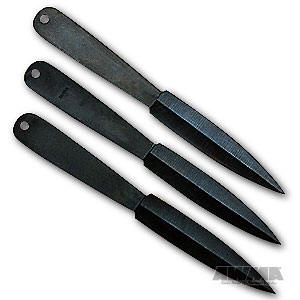 Set of three 7-1/2 in. Black Throwing Knives with Sheath, 1358