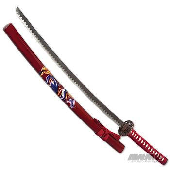 Red Samurai Sword w/Burgundy Dragon Scabbard, 180459