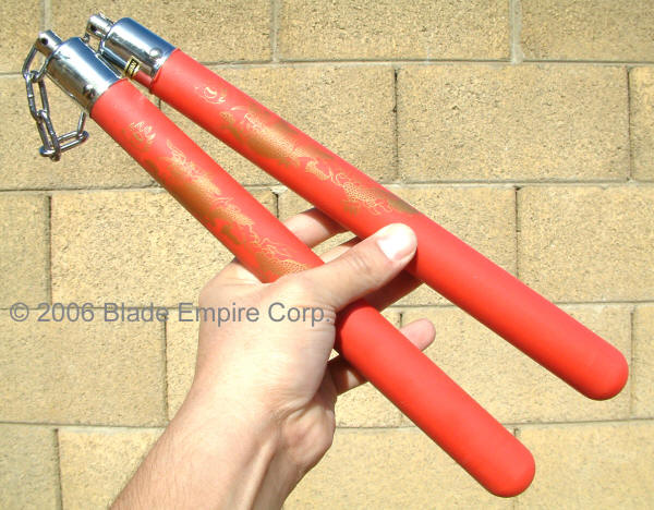 Nunchucks, Hard Rubber, Dragon, Red, Chain, 904R