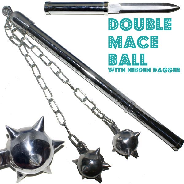 Double Mace Ball w Hidden Dagger Silver, PKMBK2