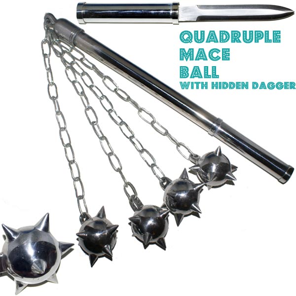 Quadruple Mace Ball w Hidden Dagger Silver, PKMBK4