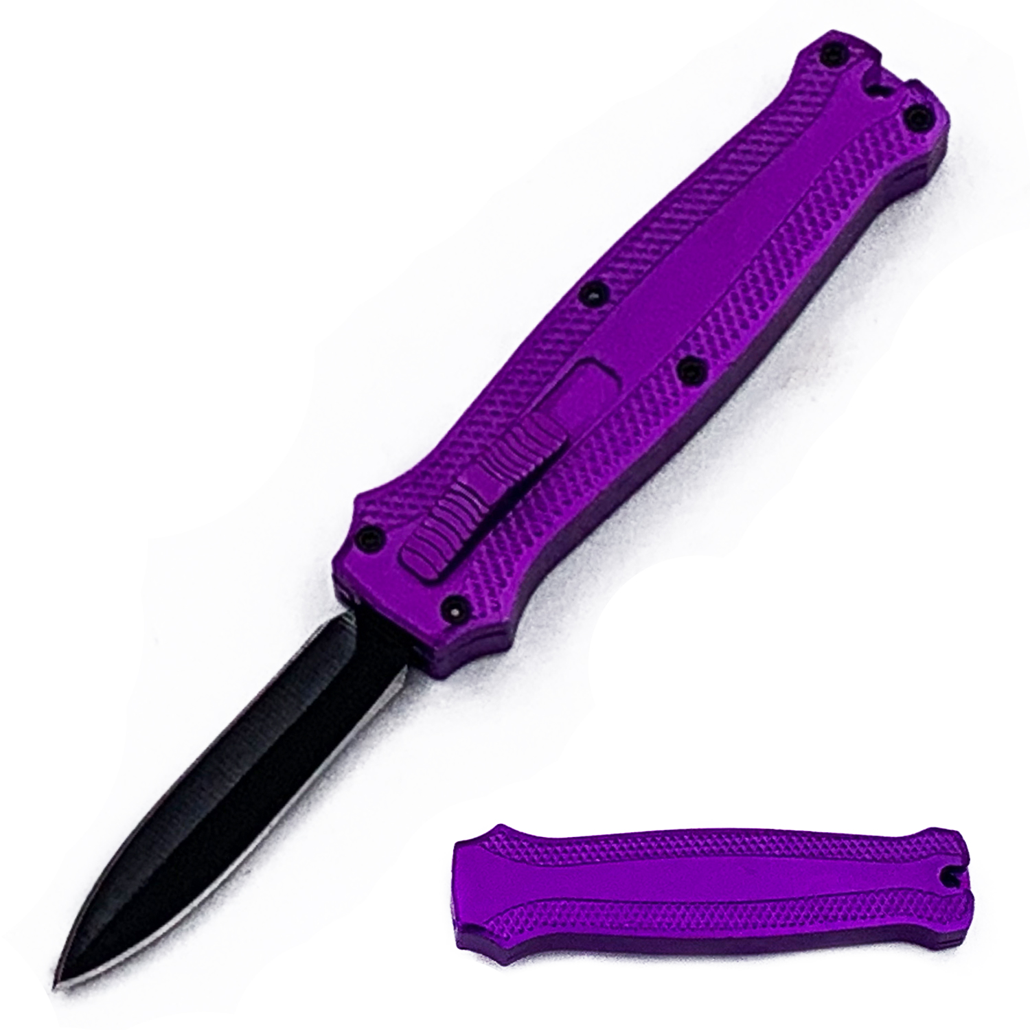Mighty Mini OTF Pocket Knife Lightweight Aluminum Handle Purple