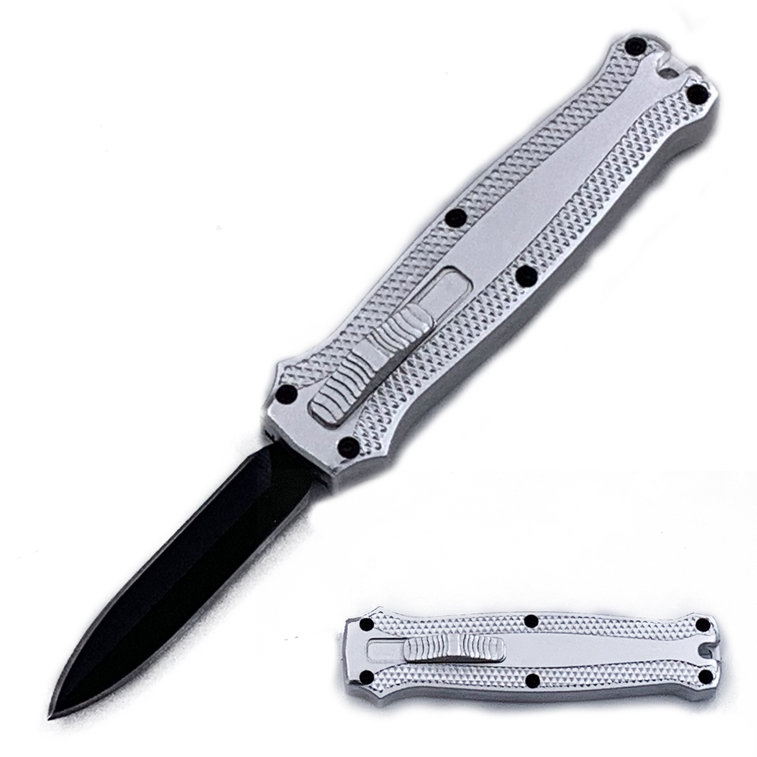 Mighty Mini OTF Pocket Knife Lightweight Aluminum Handle Silver