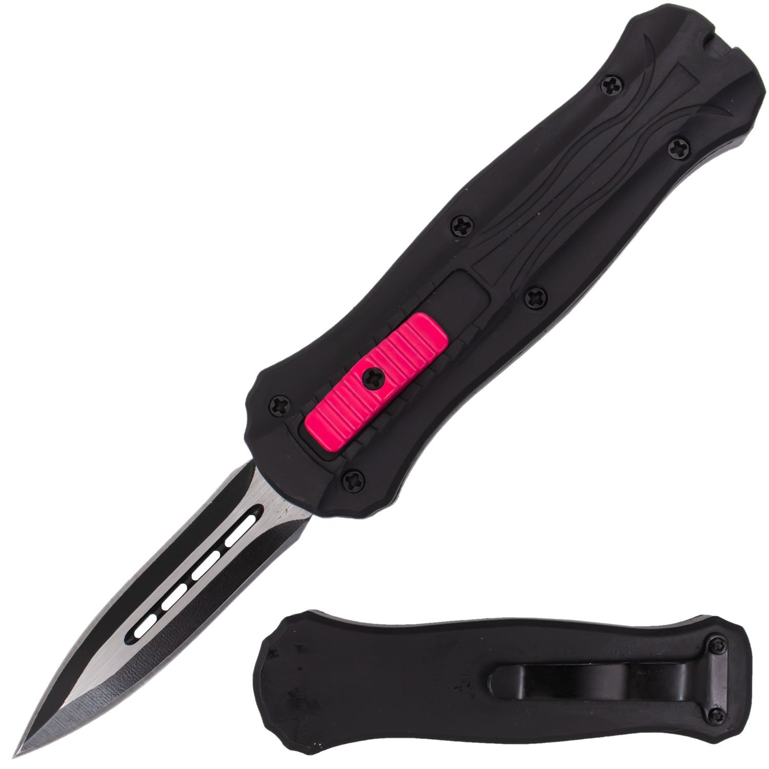 Miniature OTF Automatic Knife   Pink and Black