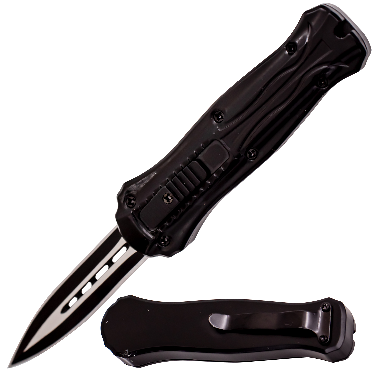Miniature OTF Automatic Knife Black (Plain Blade)
