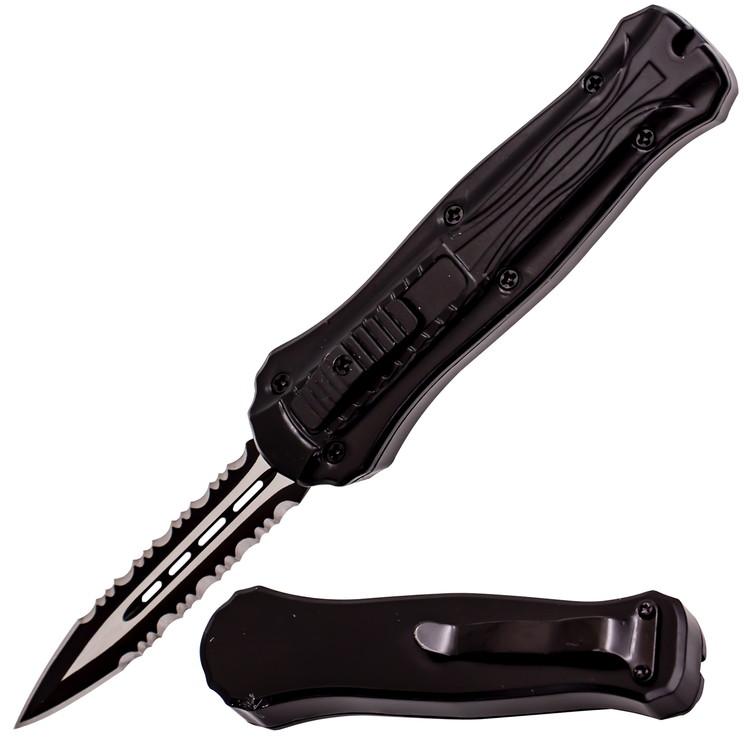 Miniature OTF Automatic Knife Black (Serrated Blade)