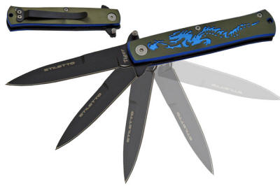 7" Dragon Stiletto Style "Tiger USA" Action Assisted Folder, Blue