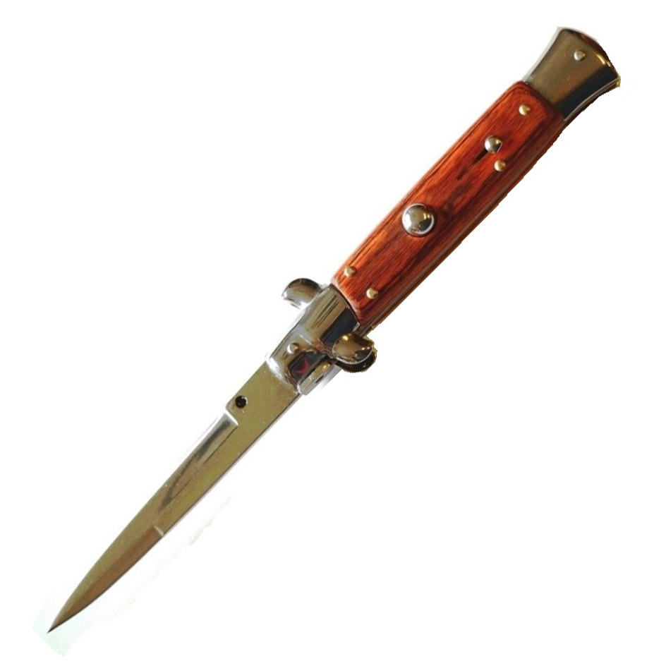 OG Godfather Italian Stiletto Switchblade Wood Handle Silver Blade