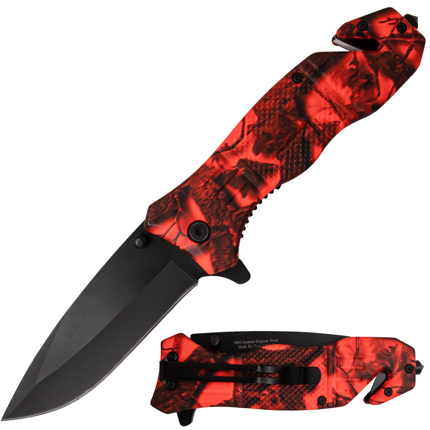 Orange Leaf Camo Action Liner Lock DP Blade Knife