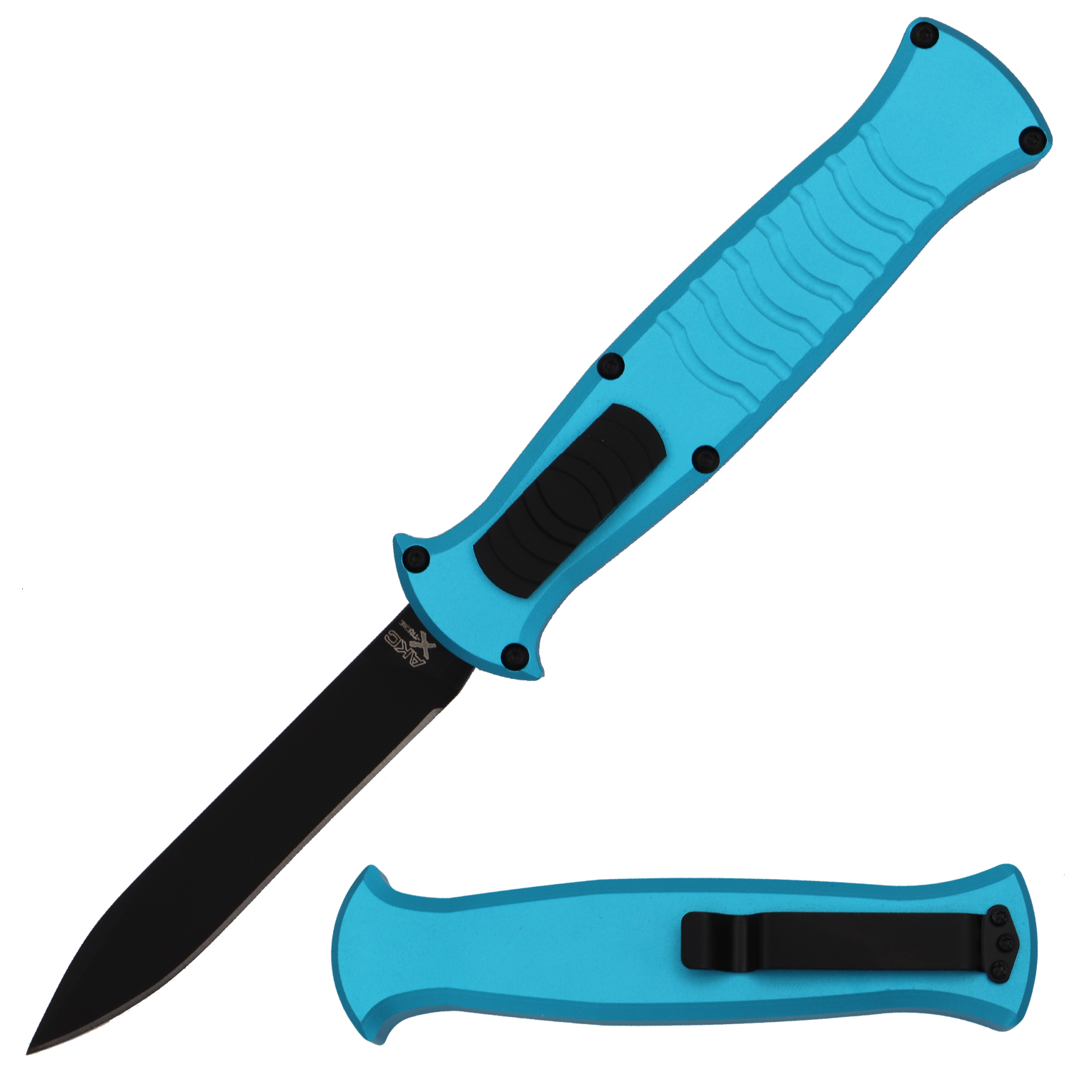 Out the Front Automatic Manic EVO Pocket Knife Blue