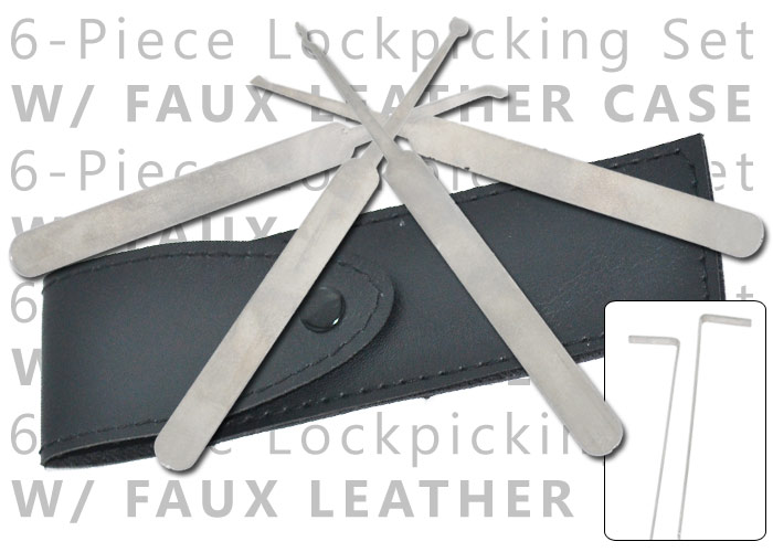 6 Piece Lockpicking Kit W/Faux Leather Case, 1-P-15931