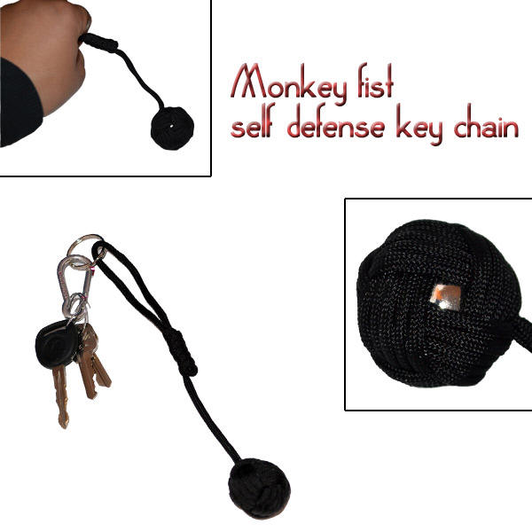 Small Monkey Fist Self Defence Keychain-Black