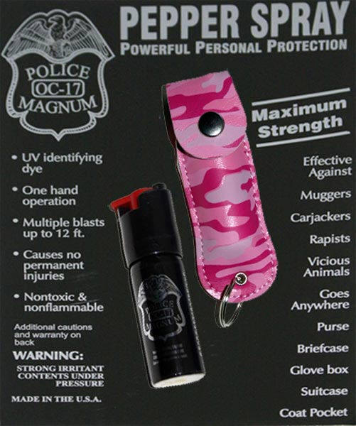1/2oz pepper spray-pink leather pouch keychain