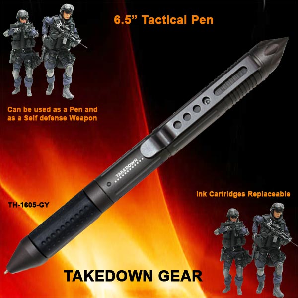 6.5" Tactical Pen- Takedown Gear- Gray w/ Pointed Tip