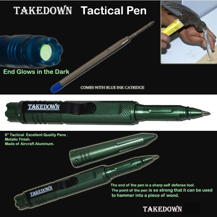 6" Tactical Pen w/ Clip- Metallic Green Finish