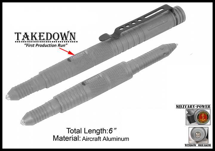 United States "Military-Power" Tactical Self Defense Pen Grey