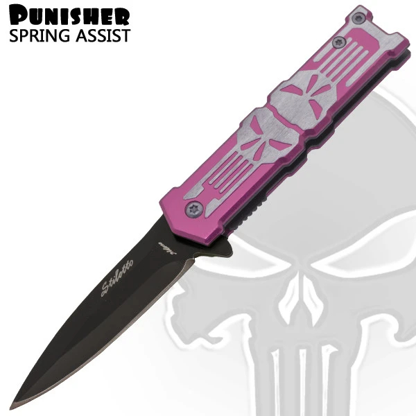 Pink Punisher Knife With Trigger Action Blade Action and Clip