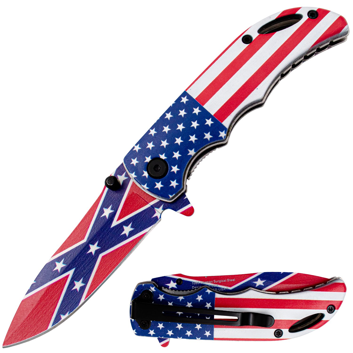 Rebel America Tiger USA Spring Assisted Drop Point Folder