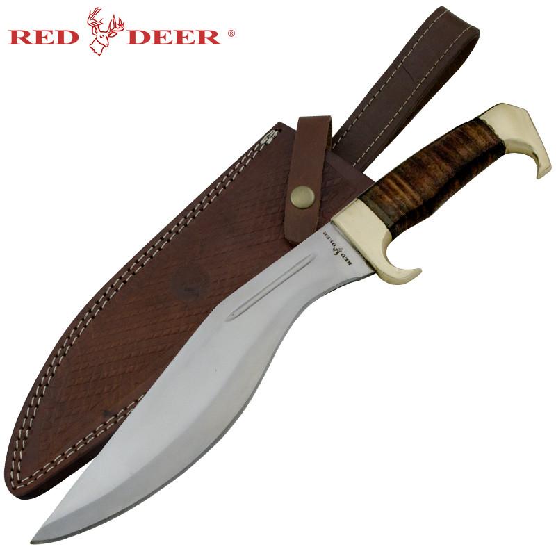 Red Deer Leather Handle Real Brass Jungle Kukri Leather Sheath
