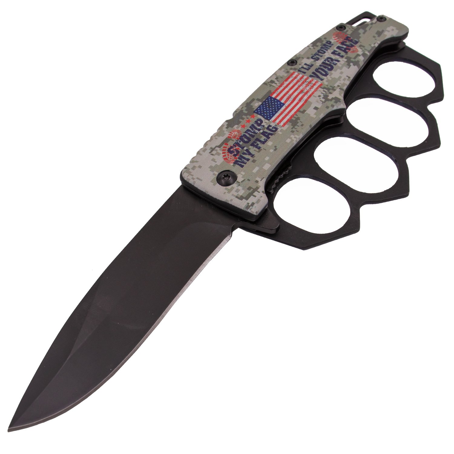 Tiger USA Spring Assisted Trench Knife   XXL Finger Holes (STOMP MY FLAG DIGI CAMO) Picture 1