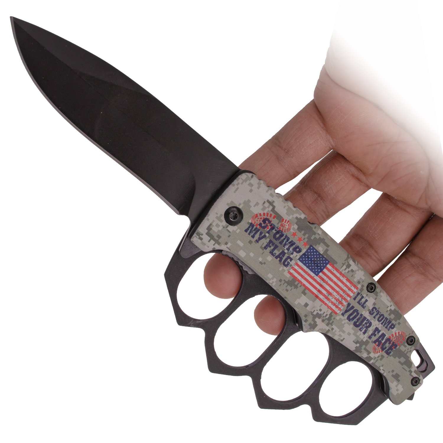 Tiger USA Spring Assisted Trench Knife   XXL Finger Holes (STOMP MY FLAG DIGI CAMO) Picture 3