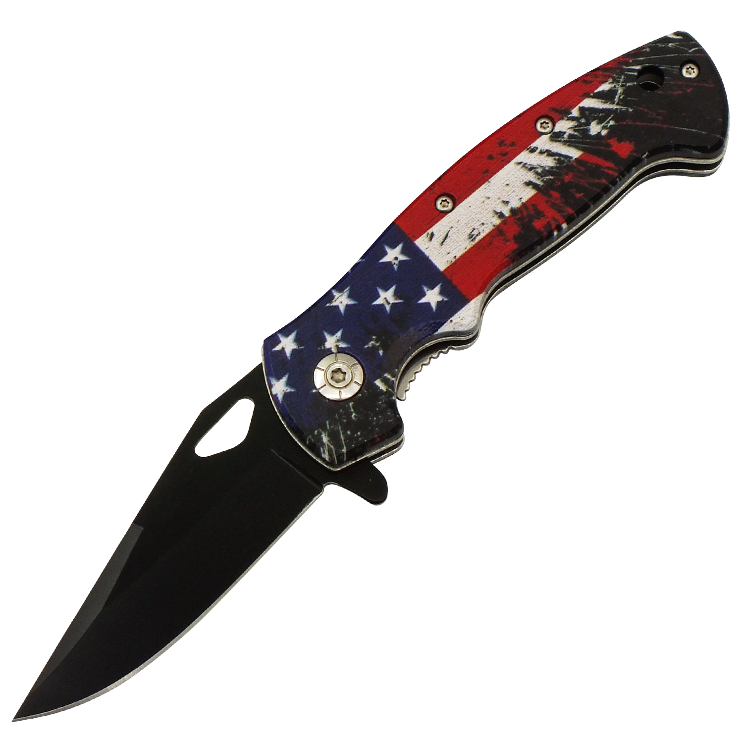 America Proud US Flag Black Blade Spring Assisted Folding Knife