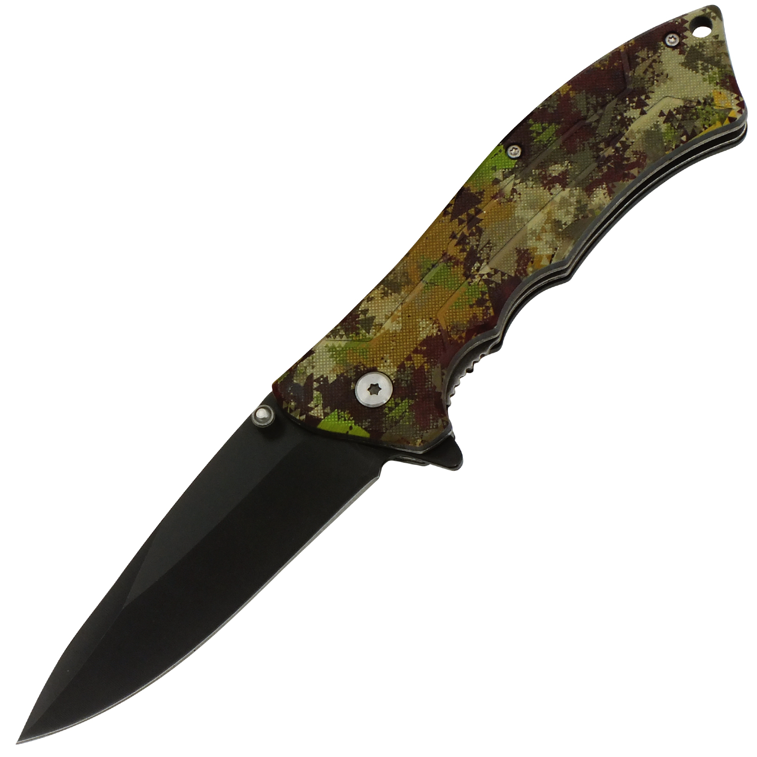 Olive Drab Textured Army Camo Black Blade Spring Assisted Folding Knife