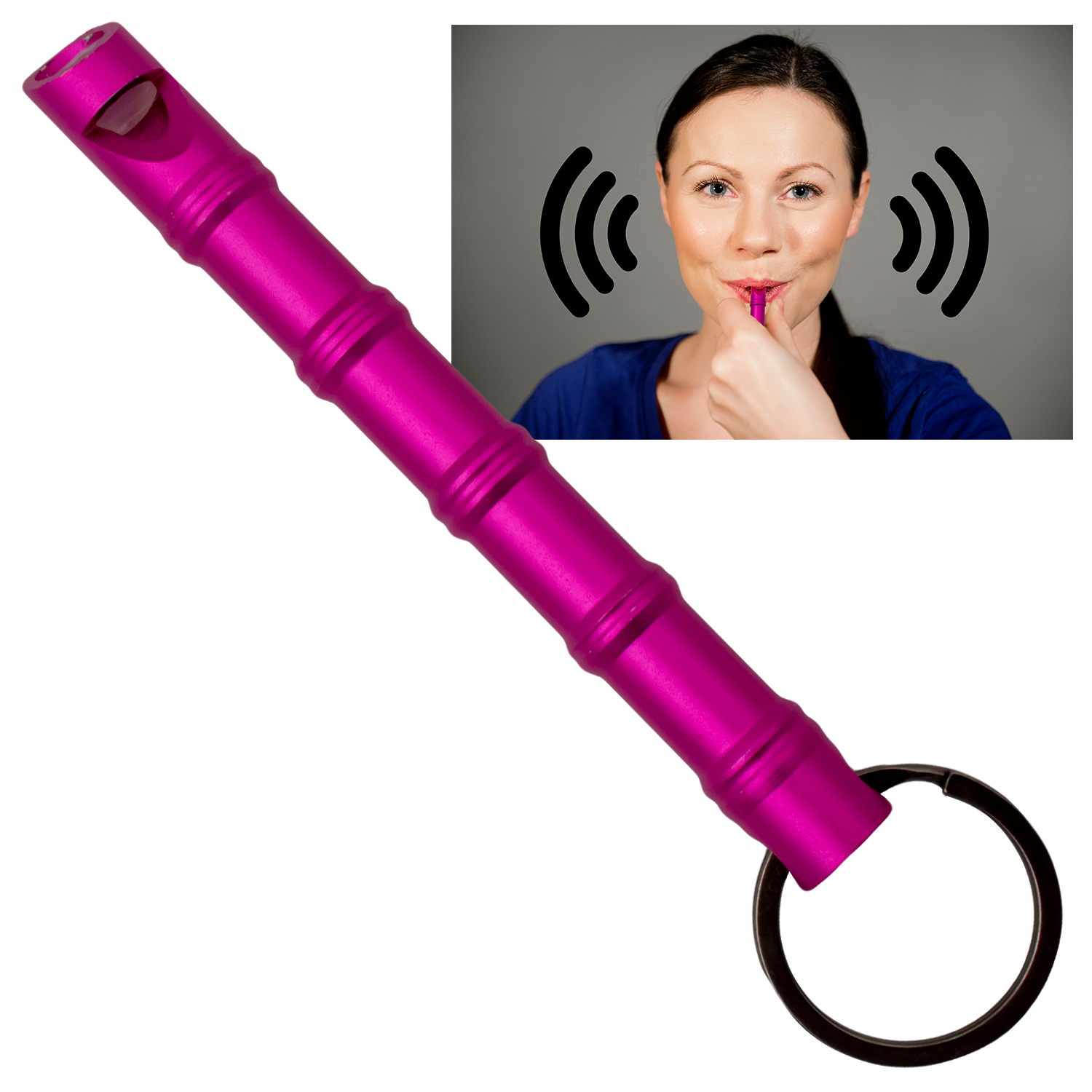 Self Defense Hot Pink Aluminum Keychain Emergency Whistle Kubotan